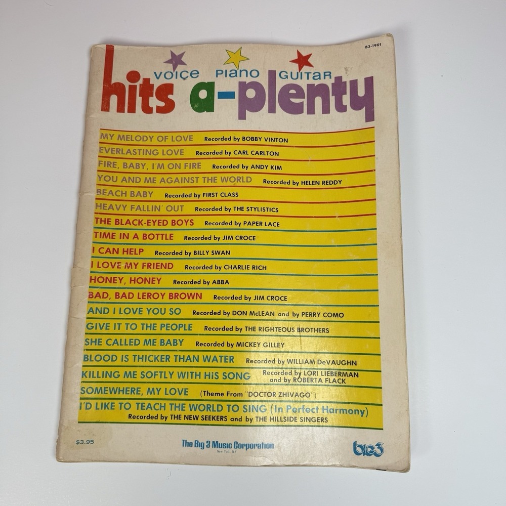Hits‎ A-plenty Voice Piano Guitar Songbook Music 1974 Vintage